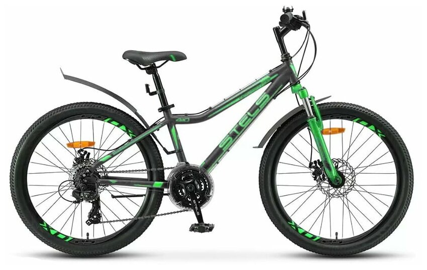 Велосипед горный подростковый Stels Navigator 24" 410 MD V010 черно-зеленый LU091556 рама 12" колеса 24"