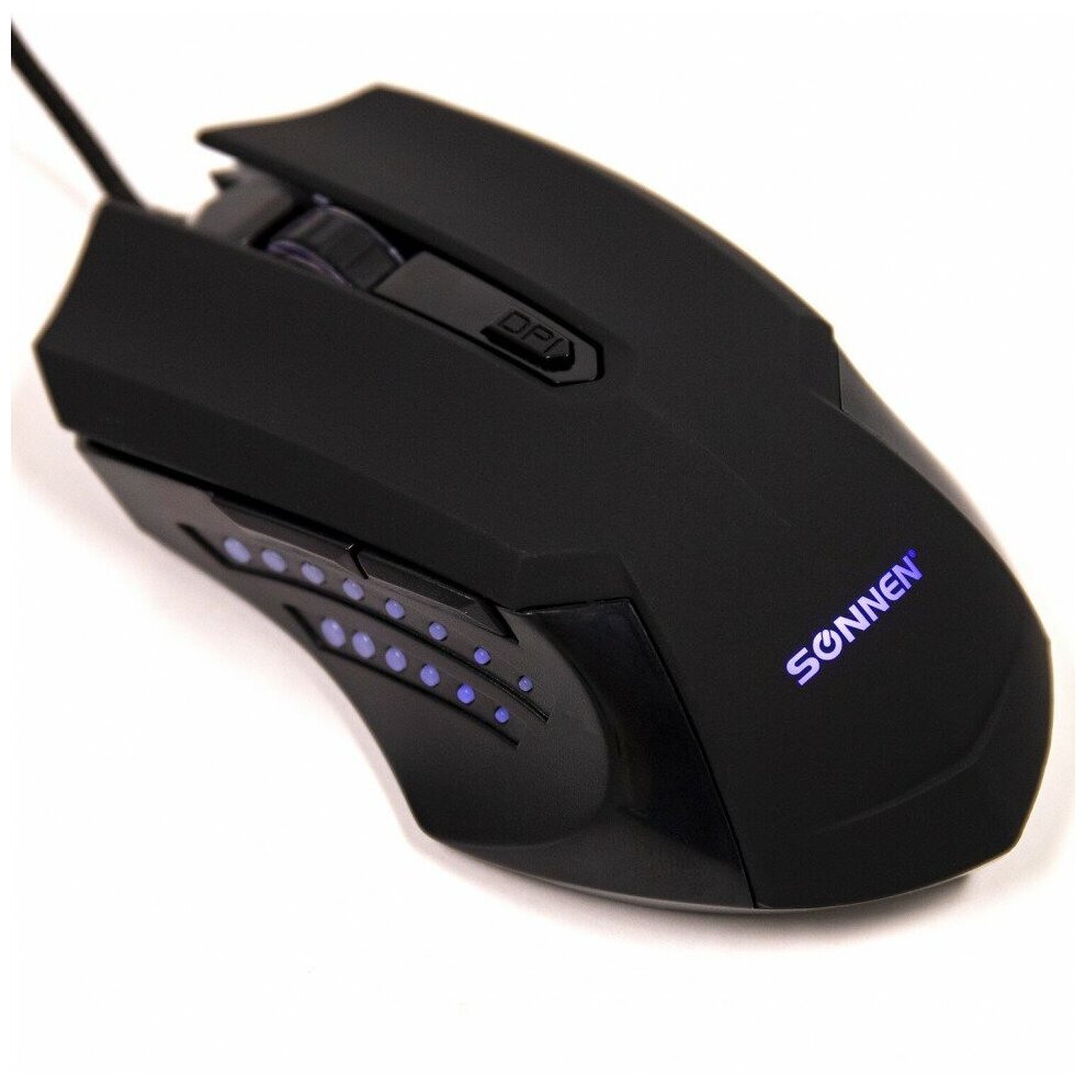 Мышь проводная игровая Sonnen I3 пластик 6 кнопок 800-2400 dpi LED-подсветка черная 513523