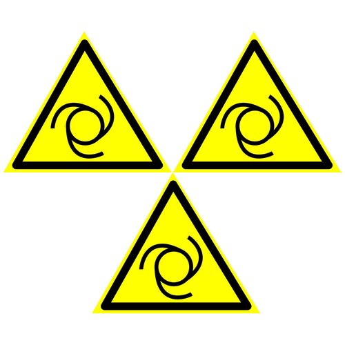 Предупреждающие знаки. Наклейка W 25 Внимание Автоматическое включение оборудования ГОСТ 12.4.026-2015. Размер 150х150 мм. 3 шт.