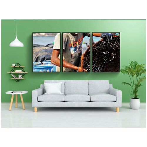 фото Набор модулных постеров для интерьера "рыбный рынок, бедность, народ" 60x90 см. в тубусе, без рамки lotsprints