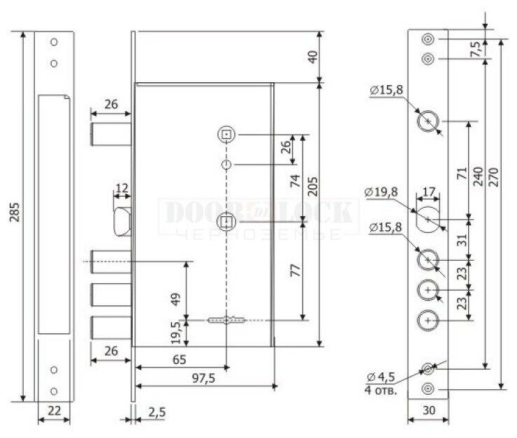 Замок врезной тяжелый Гардиан 3015 длин. КЛ.(ЗК303Н-01/112,5мм) ЗЩ ЗД 4кл б/о без/накл .