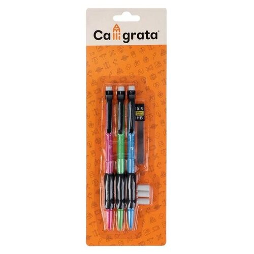 фото Calligrata набор карандашей автоматических 0,5мм 3 штуки + грифели 0,5мм + 3 шт ластиков mikimarket