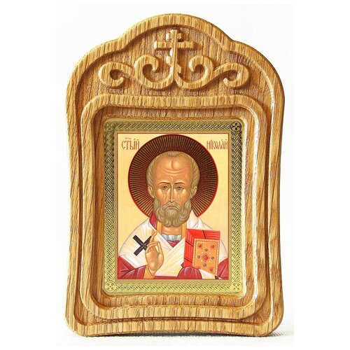 Святитель Николай Чудотворец, архиепископ Мирликийский (лик № 029), икона в резной деревянной рамке