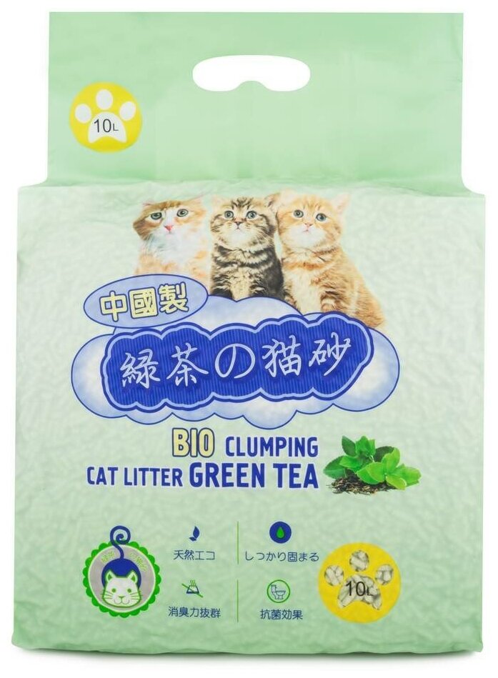 Наполнитель для кошачьего туалета HAKASE AREKKUSU комкующийся 10л. Зеленый чай - фотография № 1
