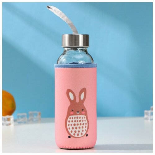 Бутылка для воды стеклянная в чехле Весёлые зверята 300 мл h17 см цвета микс 558₽