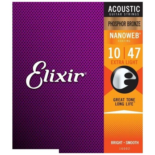 фото Elixir 16002 nanoweb anti-rust extra light струны для акустической гитары