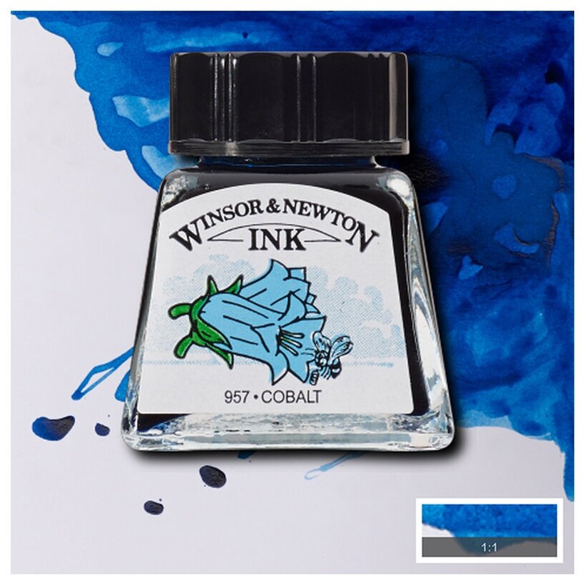 Тушь Winsor&Newton для рисования, кобальт, стекл. флакон 14мл (1005176)