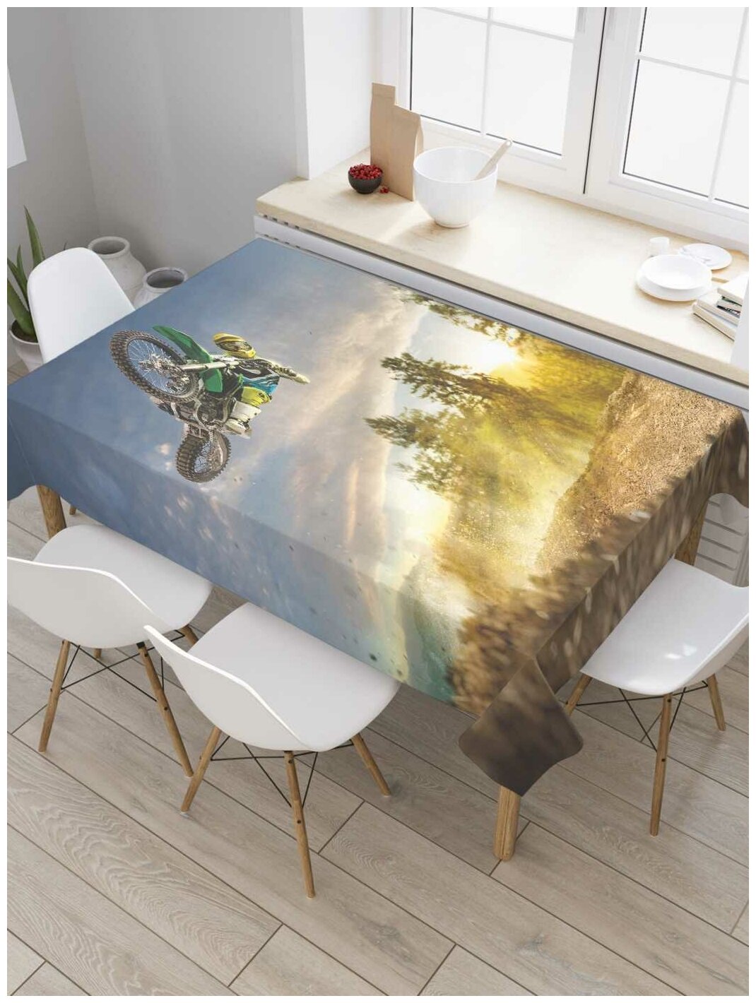 Скатерть прямоугольная JoyArty на кухонный стол "Полет в солнечных лучах" из оксфорда, 120x145 см