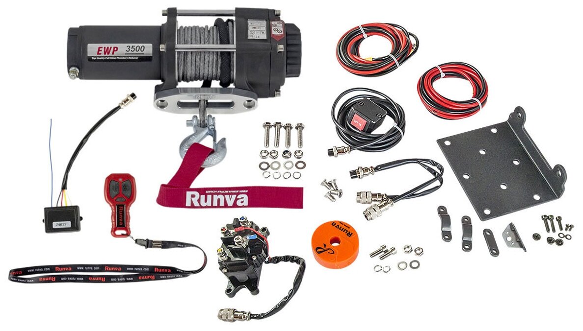 Лебёдка электрическая 12V Runva 3500A lbs 1588 кг (синтетический трос)