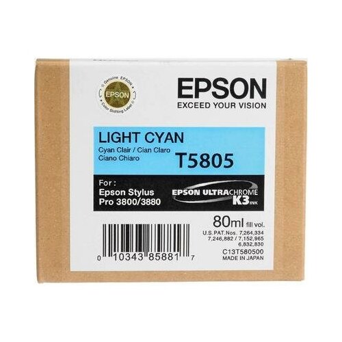 Картридж струйный Epson T5805 C13T580500 светло-голубой оригинальный