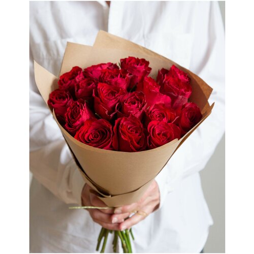 Букет красных роз 35 см , роза красная 17 шт , букет на 8 марта , цветы на праздник