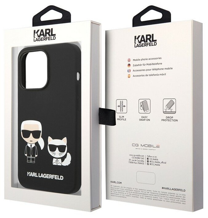 Чехол Karl Lagerfeld силиконовый для iPhone 14 Pro, Liquid silicone Karl & Choupette черный