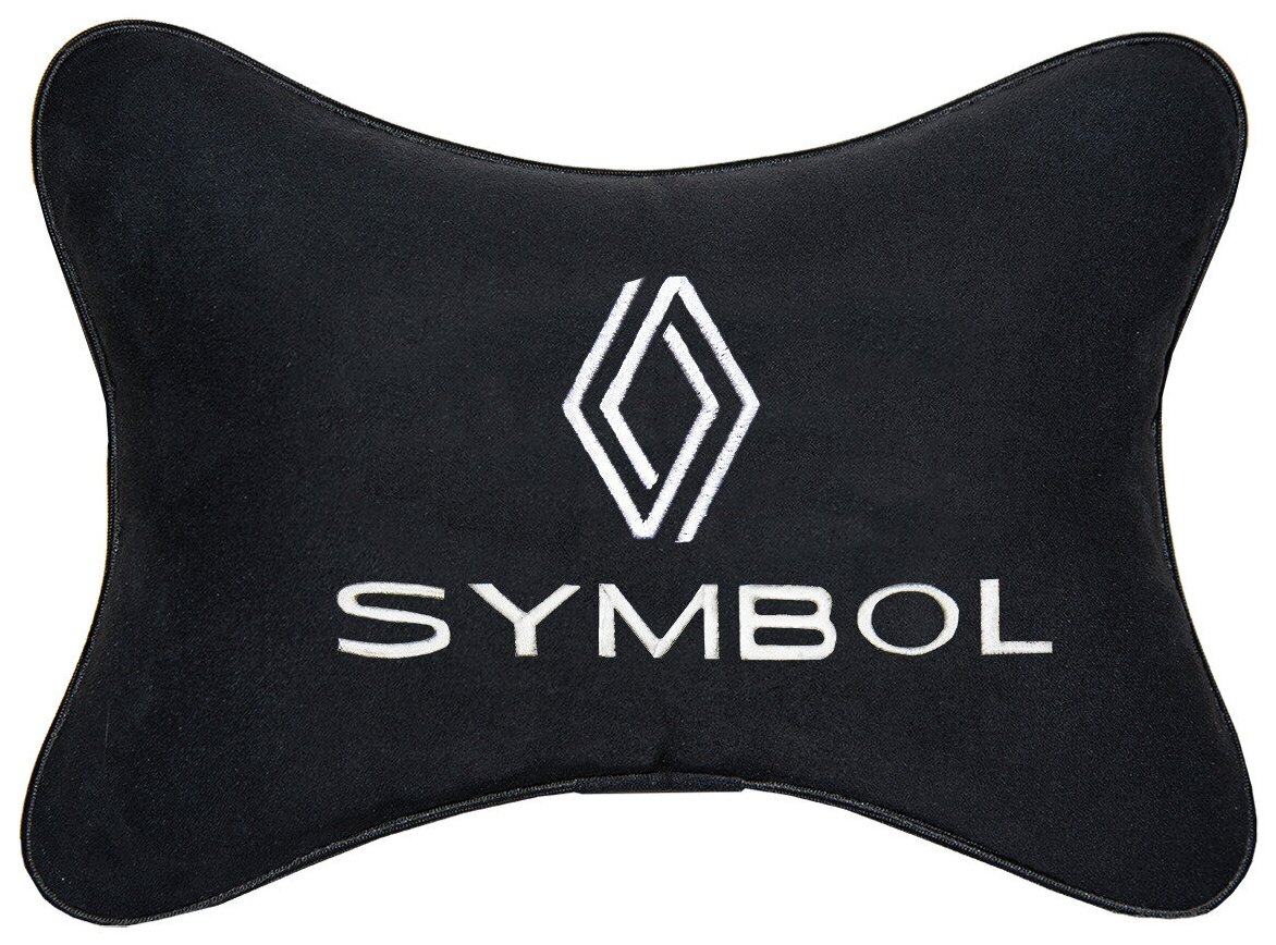 Автомобильная подушка на подголовник алькантара Black с логотипом автомобиля RENAULT Symbol