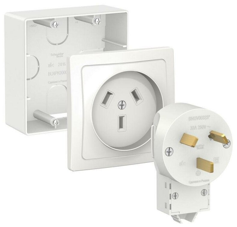 Schneider Electric Комплект силовой ОП BLANCA 32А 250В подъемная коробка + розетка + вилка бел. Schneider Electric BLNSK003231