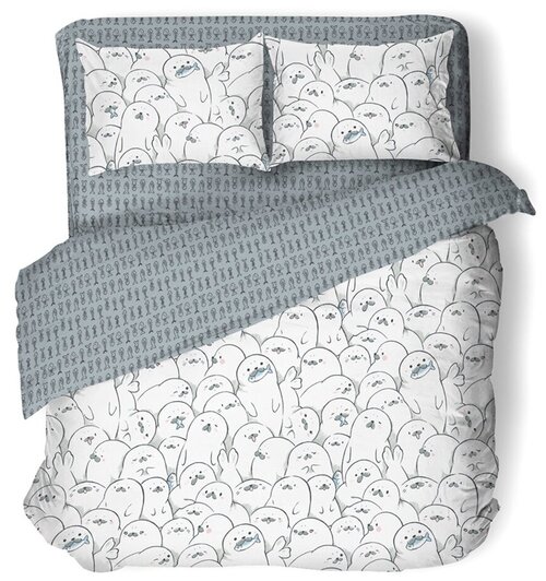 Комплект постельного белья Uniqcute Эми, 1.5-спальное, поплин, белый/серый
