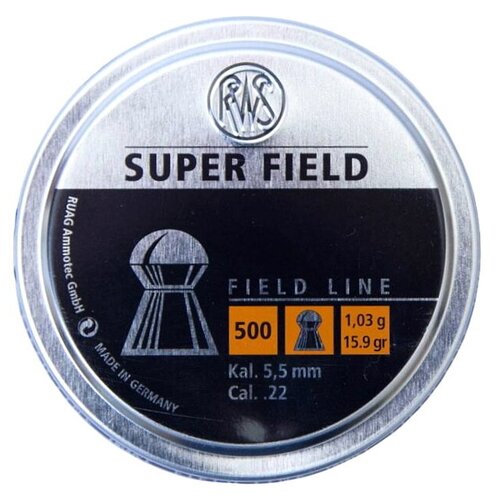 пули rws club 4 5 мм 0 45 грамм 500 штук Пули RWS Super Field 5,5 мм, 1,03 грамм, 500 штук
