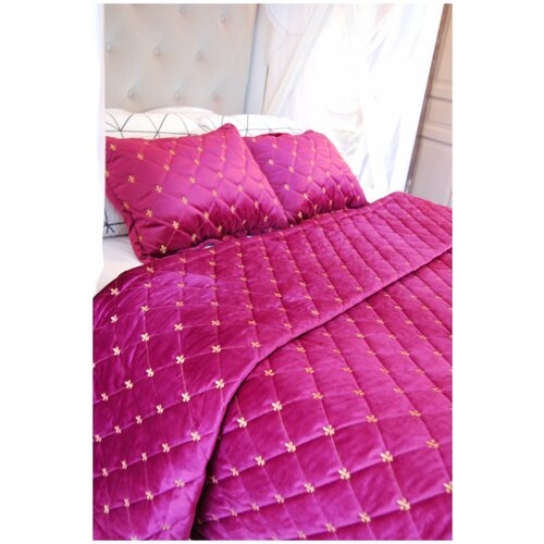 Покрывало бархат-велюр стежка-вышивка 230х180 с двумя подушками