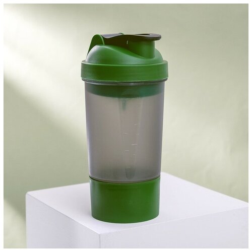 Шейкер спортивный с чашей под протеин, серо-зелёный, 500 мл шейкер 500 мл с пружиной зелёный 11х26 5 см