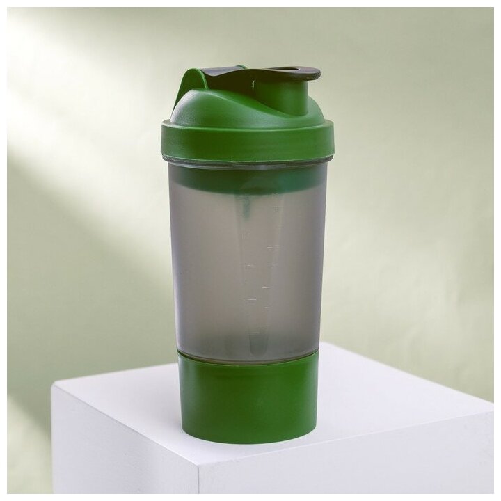 Шейкер спортивный с чашей под протеин серо-зелёный 500 мл
