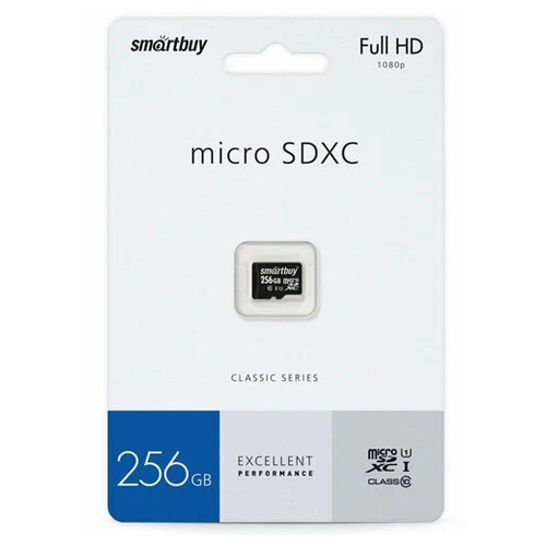Micro SD Smartbuy 256GB Class10 microSDXC (SB256GBSDCL10-01) + SD adapter карта памяти track high speed 4 гб