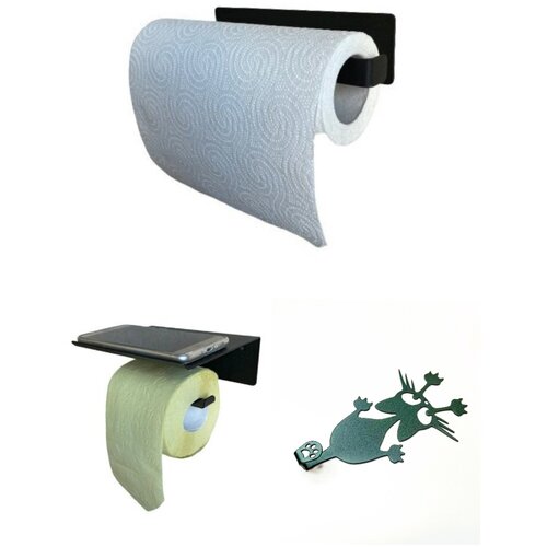 Комплект держателей для бумажных полотенец+для туалетной бумаги с полочкой+вешалка для ванной/крючок для ванной 