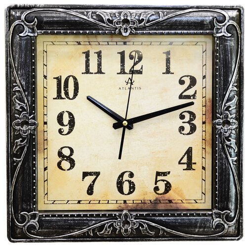 Настенные кварцевые часы с бесшумным механизмом / Часы в форме квадрата Atlantis для офиса, дома или дачи, 360х360 мм