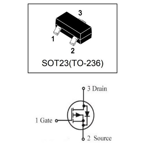 Микросхема LP2301ALT P-Channel MOSFET 20V 2A SOT-23