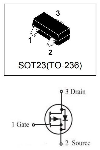 Микросхема LP2301ALT P-Channel MOSFET 20V 2A SOT-23