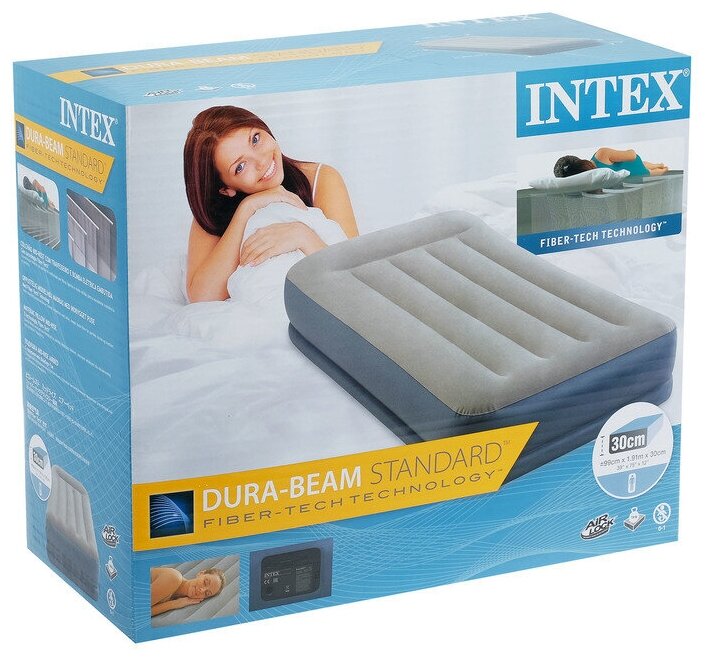 Кровать надувная Intex Pillow Rest со встроенном насосом 64116NP