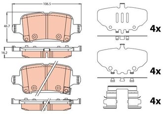 Дисковые тормозные колодки задние TRW GDB2184 для Opel Insignia, Vauxhall Insignia (4 шт.)