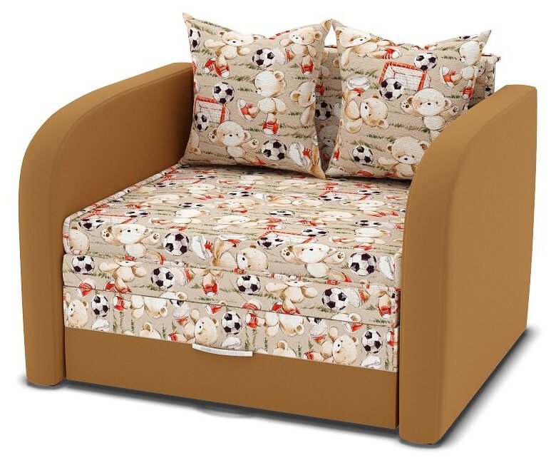 Bed-Mobile компактный диван Мульти, В74*Ш135*Г80смцвет бежевый, принт мишка футболист