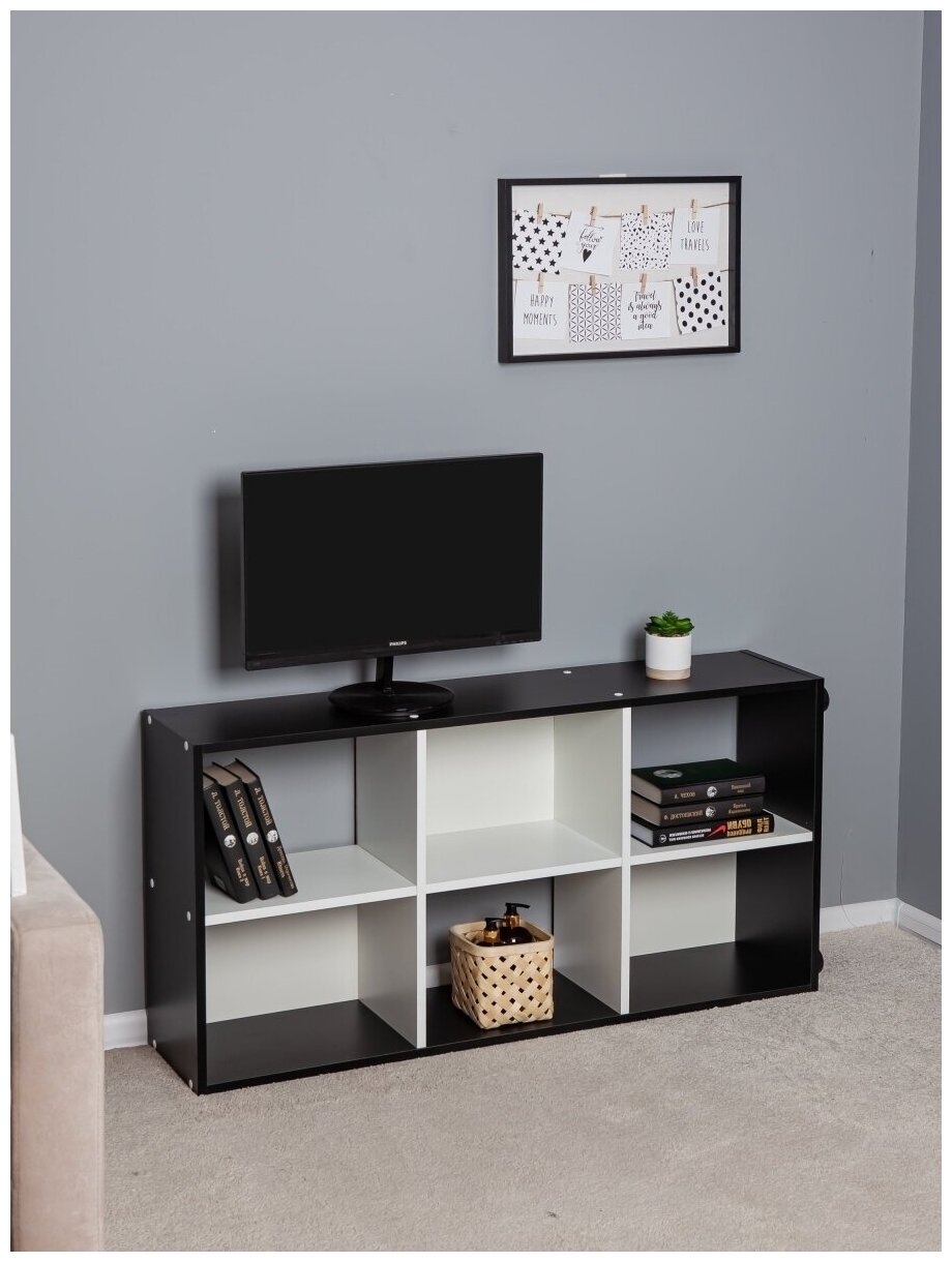 фото Стеллаж деревянный Прайм черный/белый 1180х570х262