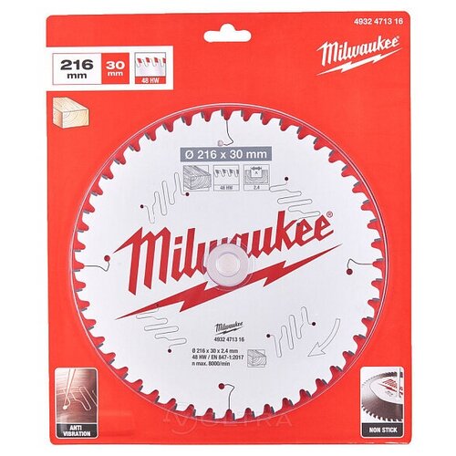 фото Диск пильный milwaukee 216x30x2,4x48 по дереву