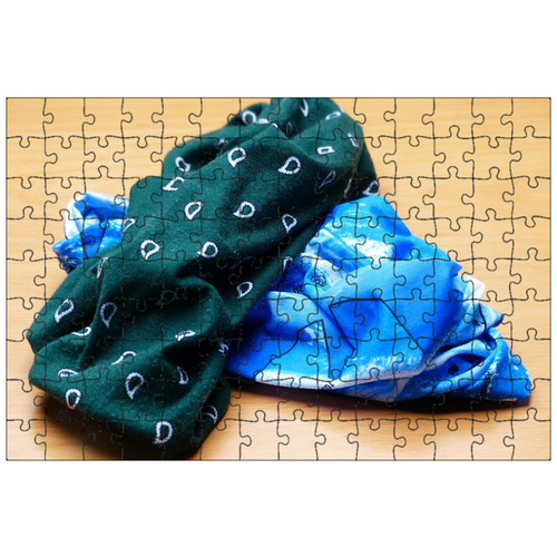фото Магнитный пазл 27x18см."шарфы, синий, зеленый" на холодильник lotsprints