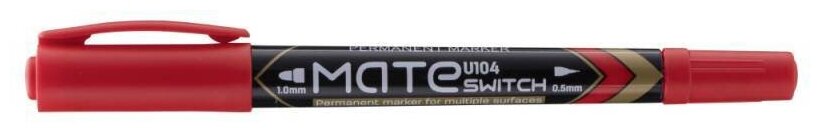 Маркер перманентный Deli Mate двойной пиш. наконечник 0.5-1мм красный - фото №6