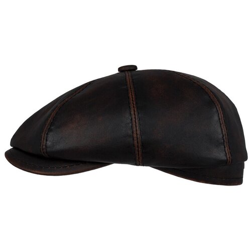 фото Кепка мужская восьмиклинка-хулиганка 13k-vintazh-chk-59 осенняя, кожаная, черно-коричневая винтажная кожа, размер 58ru/59 denkor