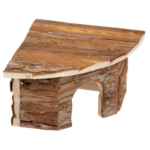 Домик для грызунов деревянный, DUVO+ угловой, коричневый, 15x15x9,5см (Бельгия)