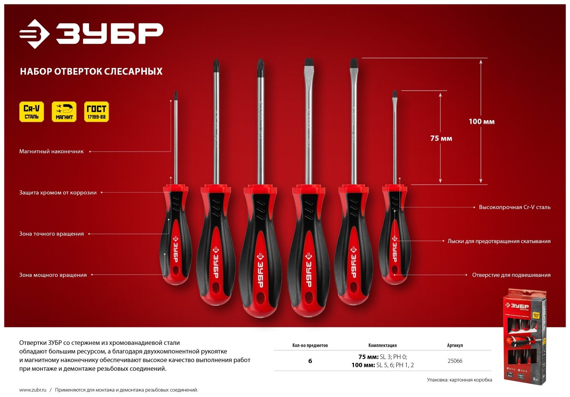ЗУБР Мастер-6 6 предм., Набор отвёрток (25066) - фотография № 3