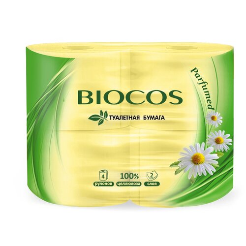 Туалетная бумага BioCos Двухслойная с ароматом ромашки 4 рул., желтый