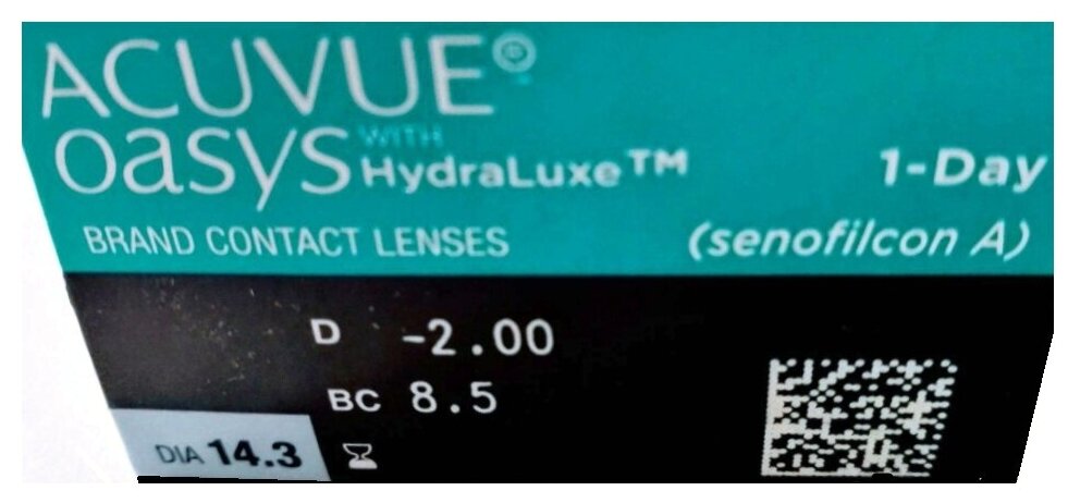 1 DAY ACUVUE OASYS with HYDRALUXE 30  -02.00 R 8.5 .