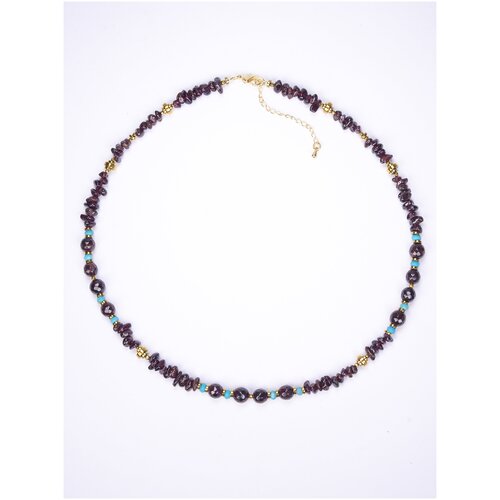 Колье SAUTOIR женское на шею из граната и бирюзы 45 см