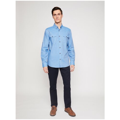 фото Хлопковая рубашка с длинным рукавом, цвет голубой, размер xxxl zolla