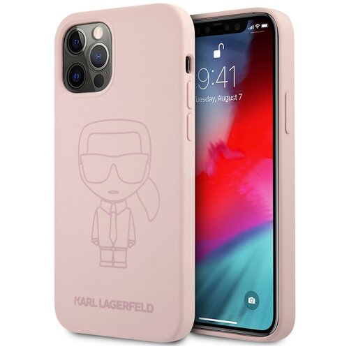 фото Lagerfeld для iphone 12/12 pro (6.1) чехол liquid silicone ikonik outlines hard pink, шт karl lagerfeld