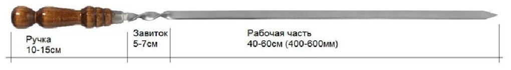 Шампур для Люля-Кебаб шириной 2см - 1шт. из нержавеющей стали 3мм и рабочая часть 50см с деревянной ручкой из бука защищенной Нержавеющим колпачком - фотография № 2