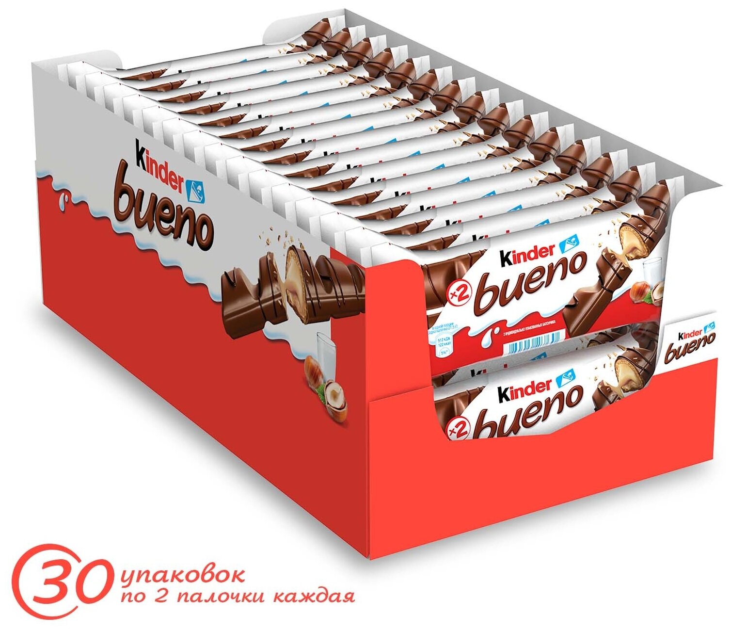 Вафли Kinder Bueno, в молочном шоколаде, 30 шт по 43 г