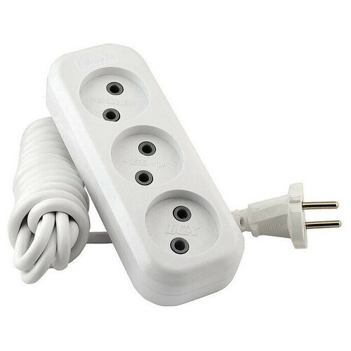 Удлинитель LUX У3-О-05 3 входа 5м без заземления, 250В, 10А.