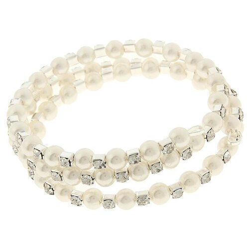 фото Queen fair браслет-пружинка "жемчужинка" 3 ряда, шахматы,цвет белый, d=6,5см