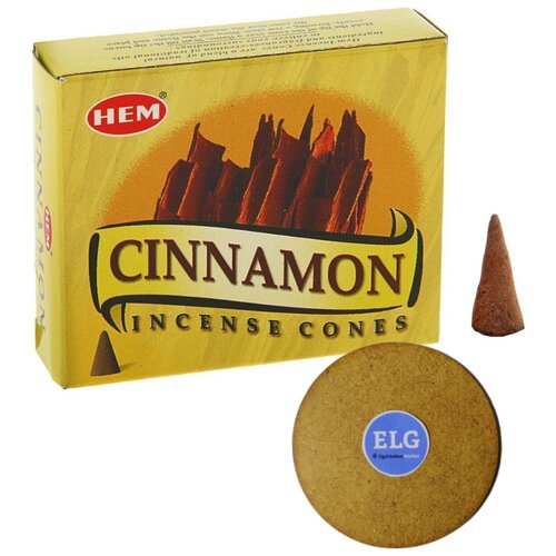 Благовония HEM конусы Корица (Cinnamon) упаковка 10 конусов + подставка ELG