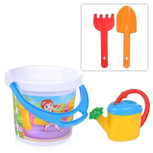 фото Песочный набор № 133 (ведро 1,4 л термо, лопатка 19см, грабли 19см, лейка 0,5 л) stellar