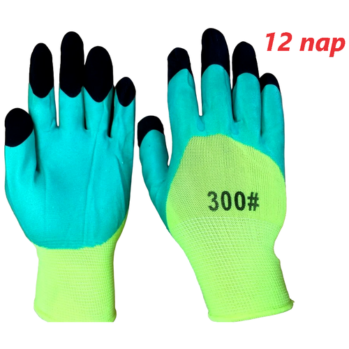 Перчатки нейлоновые с двойным вспененным латексным покрытием 12 пар, желто-зеленые рабочие перчатки хозяйственные с двойным латексным покрытием 10 шт